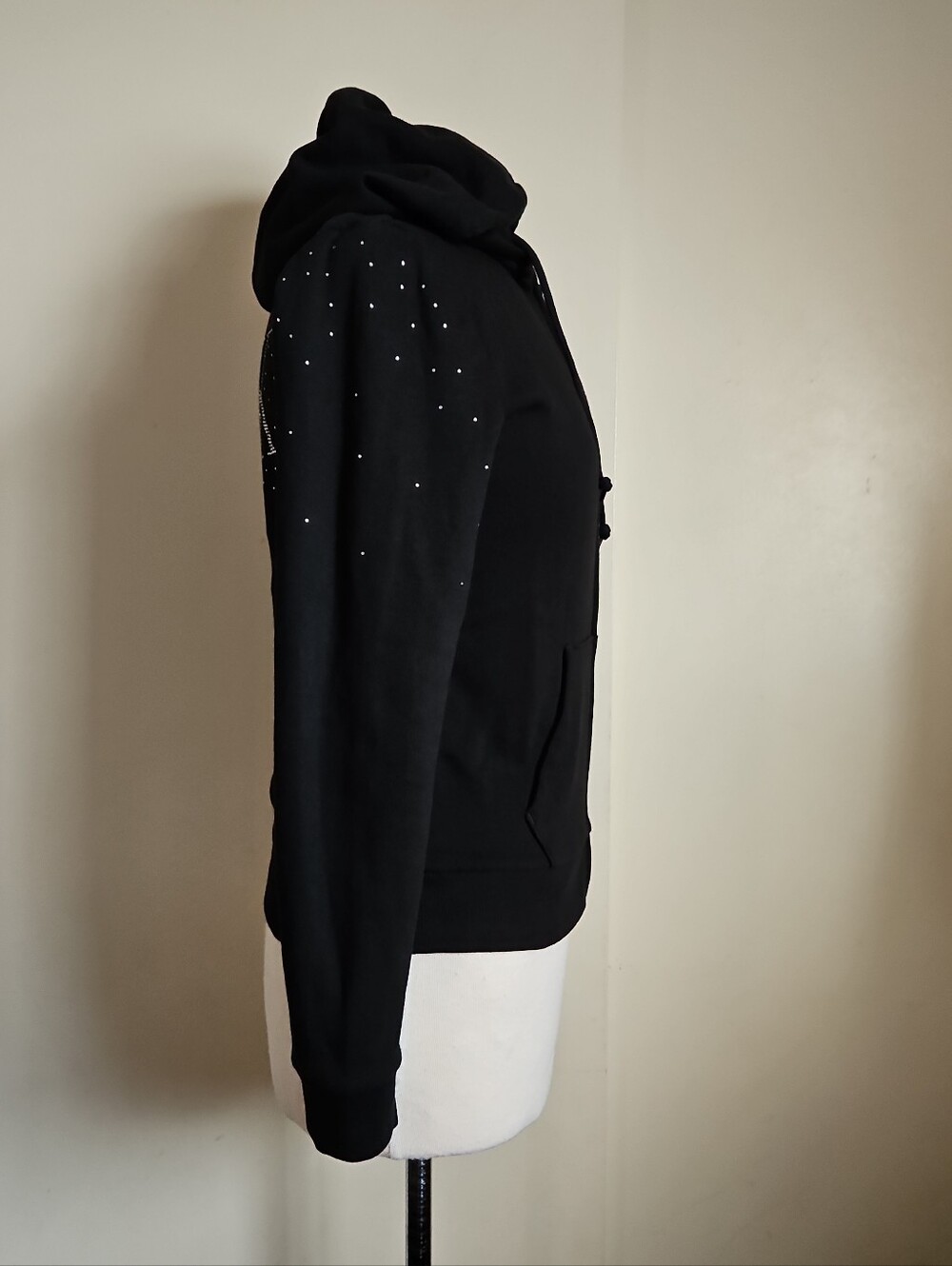 PINK Victoria's Secret Black Rhinestone Logo Everyday Zip-Up Hoodie Fleece Sz XS - Picture 8 of 14